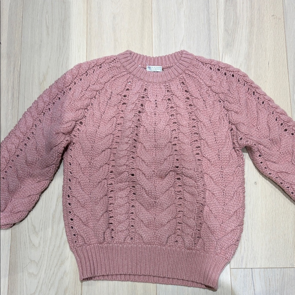 Brunello Cucinelli Rose Pink Cable-Knit Crewneck Sweater